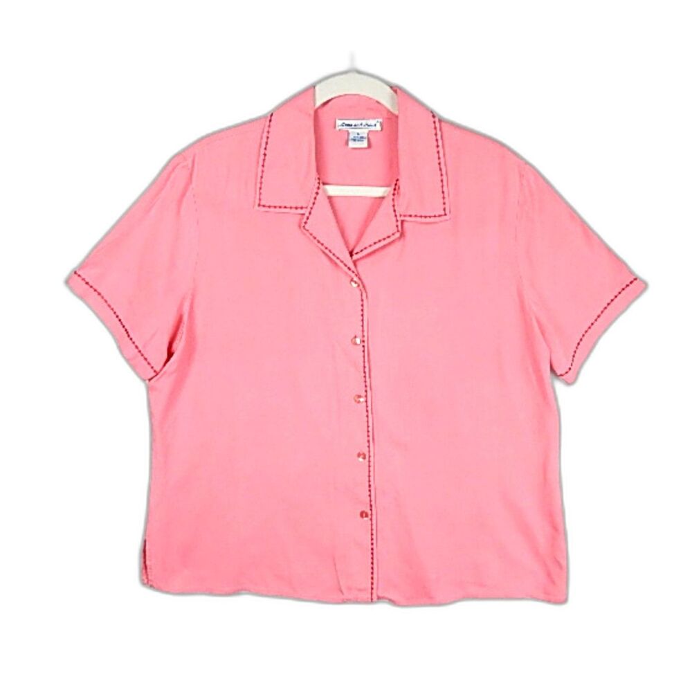 Anna and Frank Vintage Silk Shirt L Fuchsia Hot Pink Barbiecore Quiet Luxury 90s